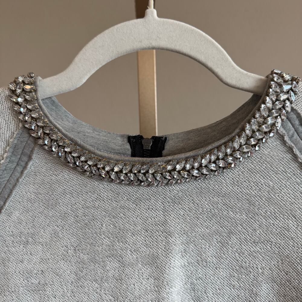 Haute Hippie Crystal Herringbone Neck Sweatshirt Light Heather Grey M NWOT - Picture 5 of 10